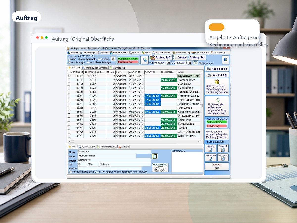 Auftragssoftware fuer Angebote und Reparaturen